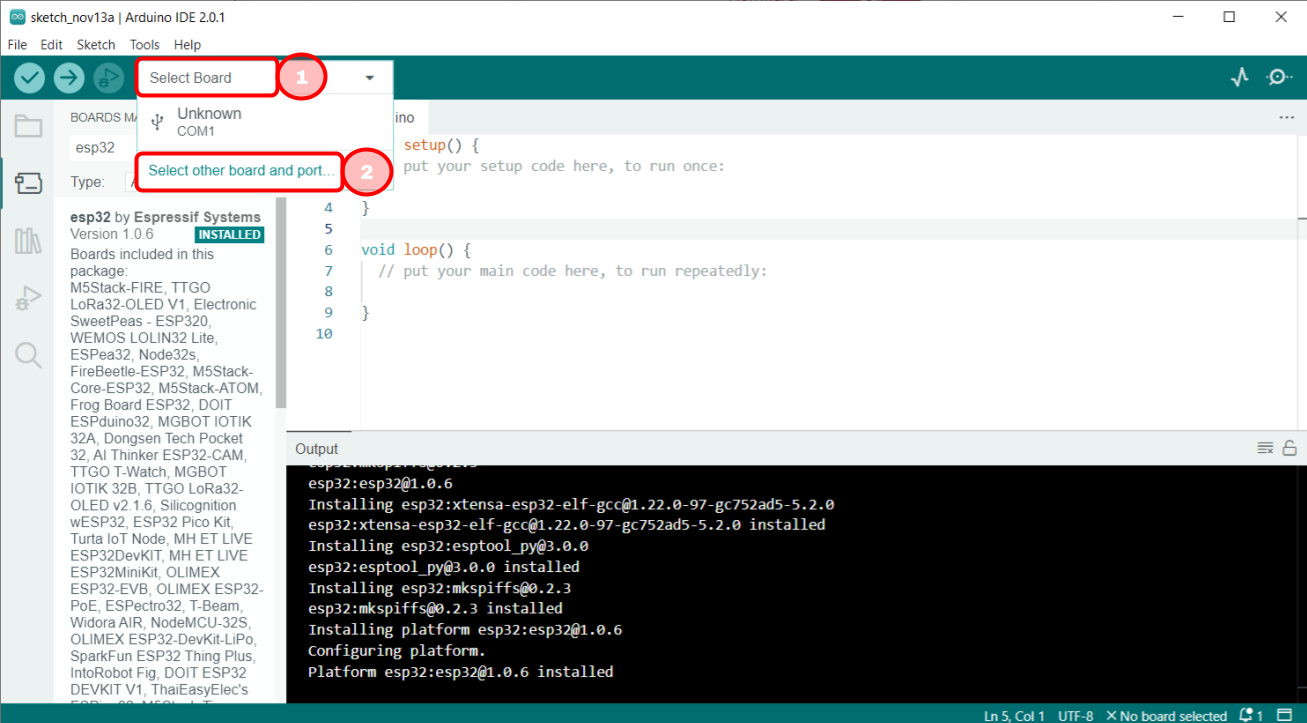 Open board selector menu