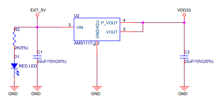 Schematic of the voltage regulator on ESP32 DevKitC v4