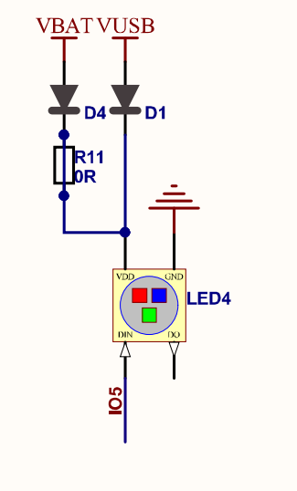 Schematic of the built-in RGB led on the FireBeetle DFR0654