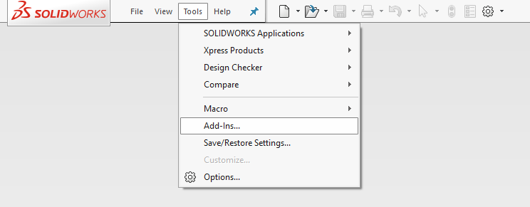 Add-ins menu in Solidworks 2016