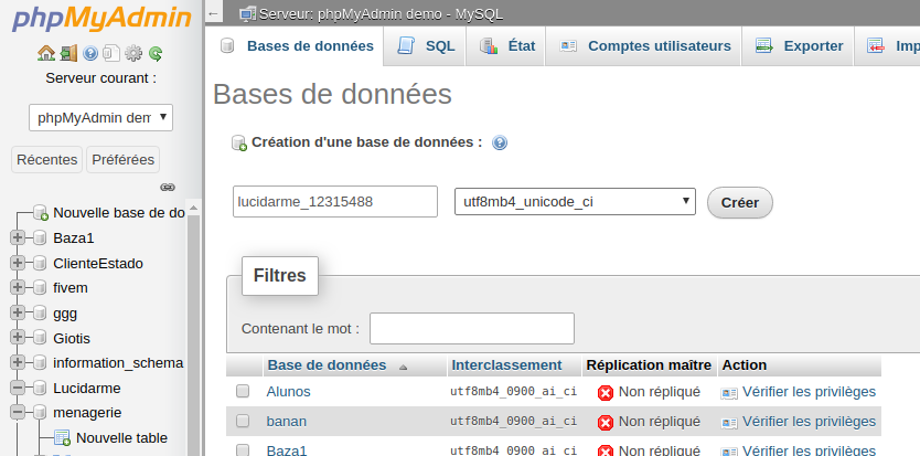 Database creation in phpMyAdmin