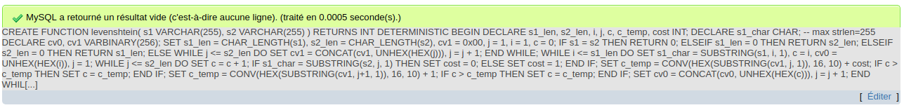 Query for adding the Levenshtein function succeeds