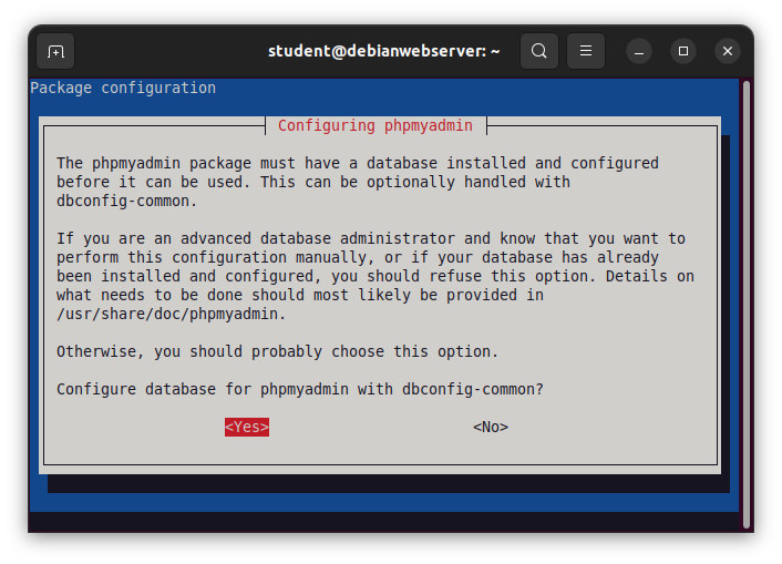 Automatic database configuration during phpMyAdmin installation