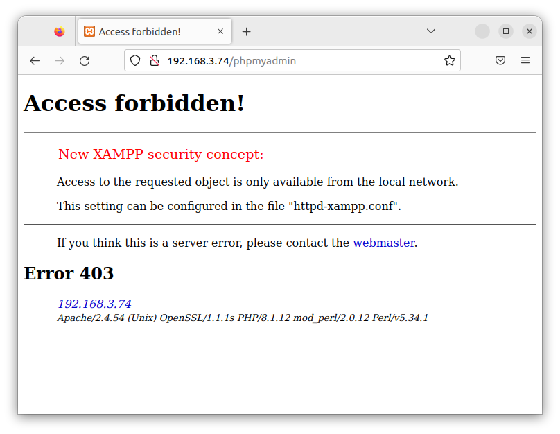 XAMPP phpMyAdmin access forbidden on host computer