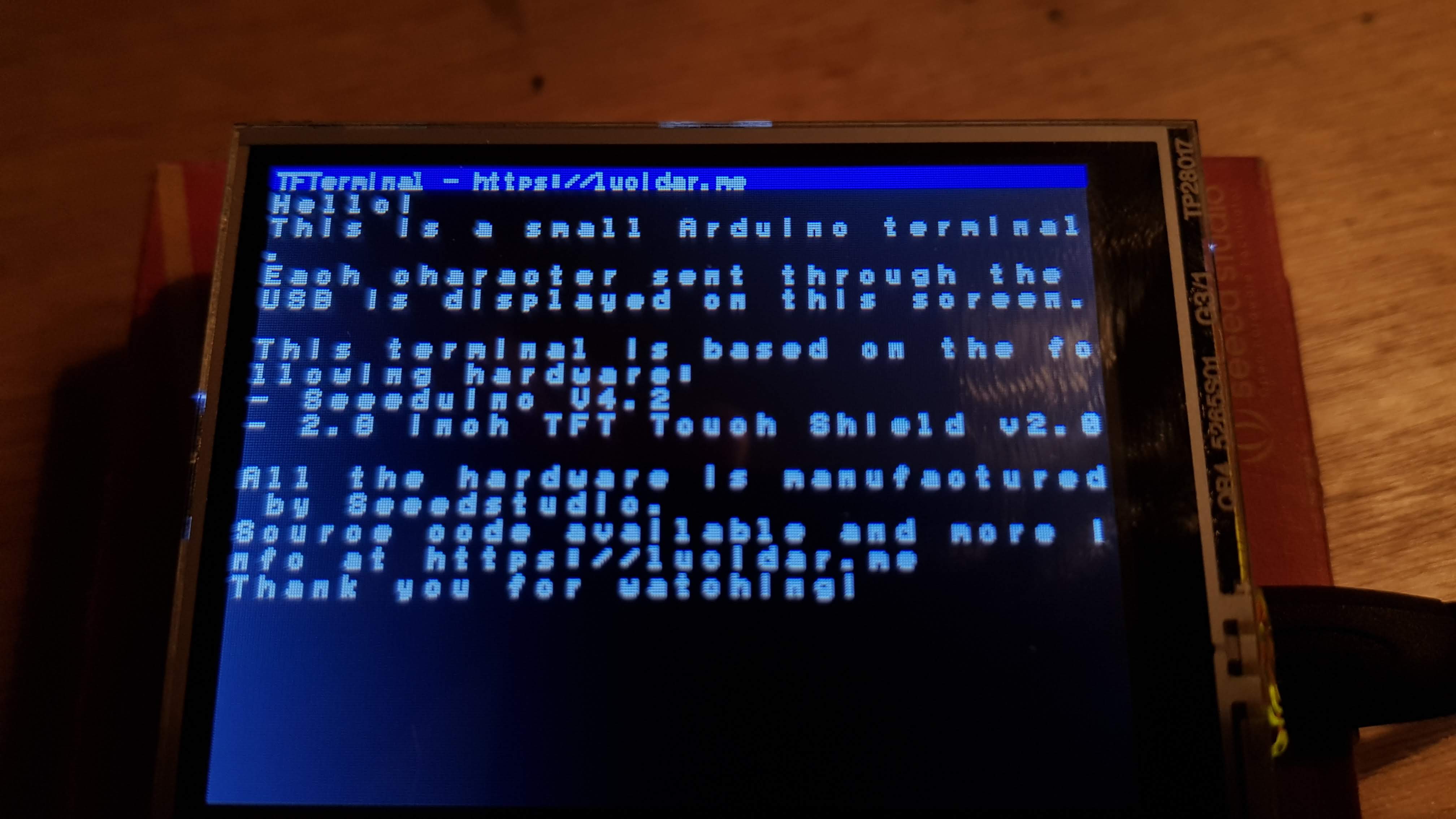 Terminal série Arduino/Seeeduino sur un écran TFT touch screen