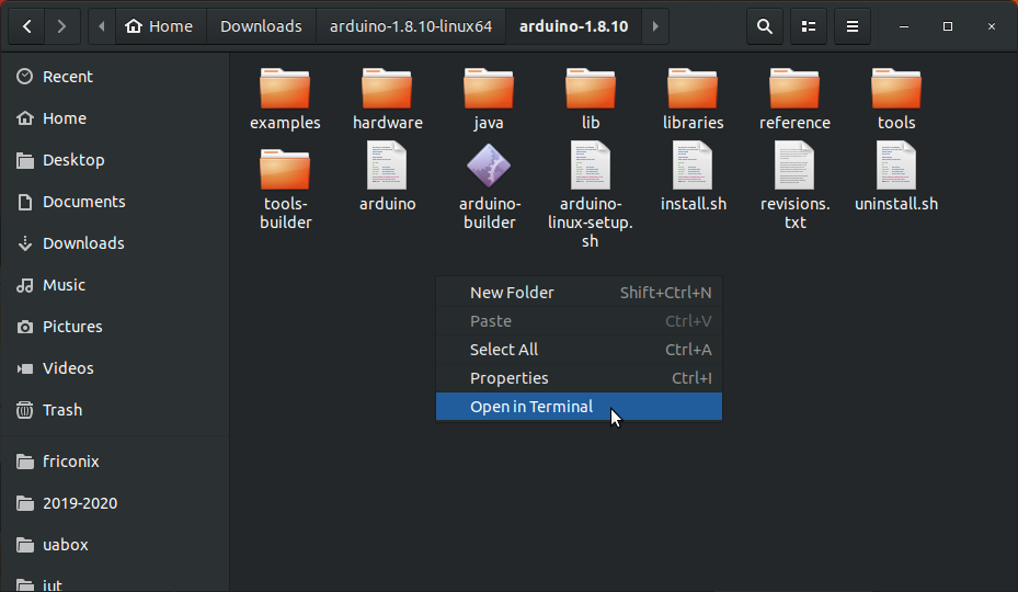 Ouvre le dossier Arduino dans un terminal