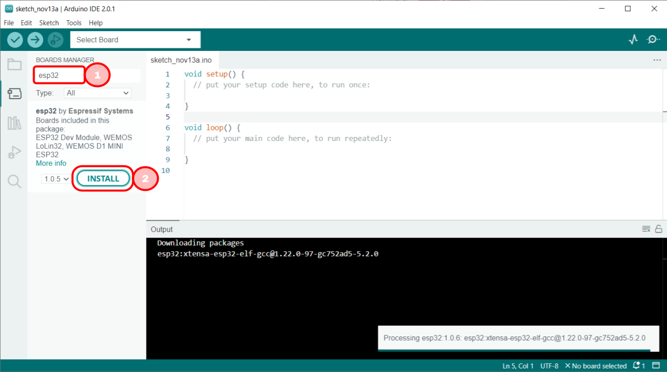 Installation du paquet ESP32 dans l'éditeur Arduino