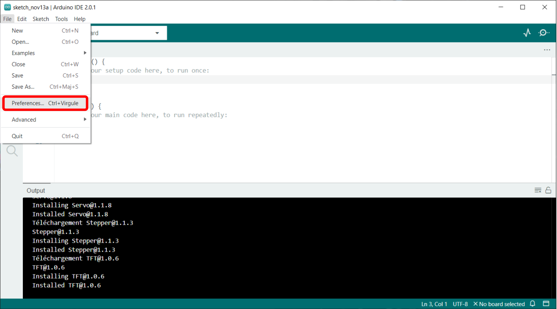 Menu préférences dans l'IDE arduino