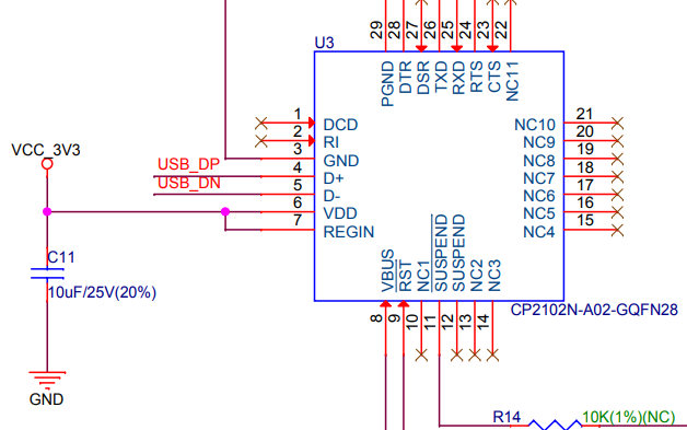 Schéma de l'interface USB de l'ESP32 S3 DevKitM 1