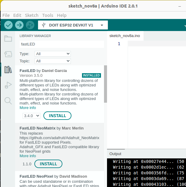 Bibliothèque FastLED dans l'IDE Arduino (Library Manager)