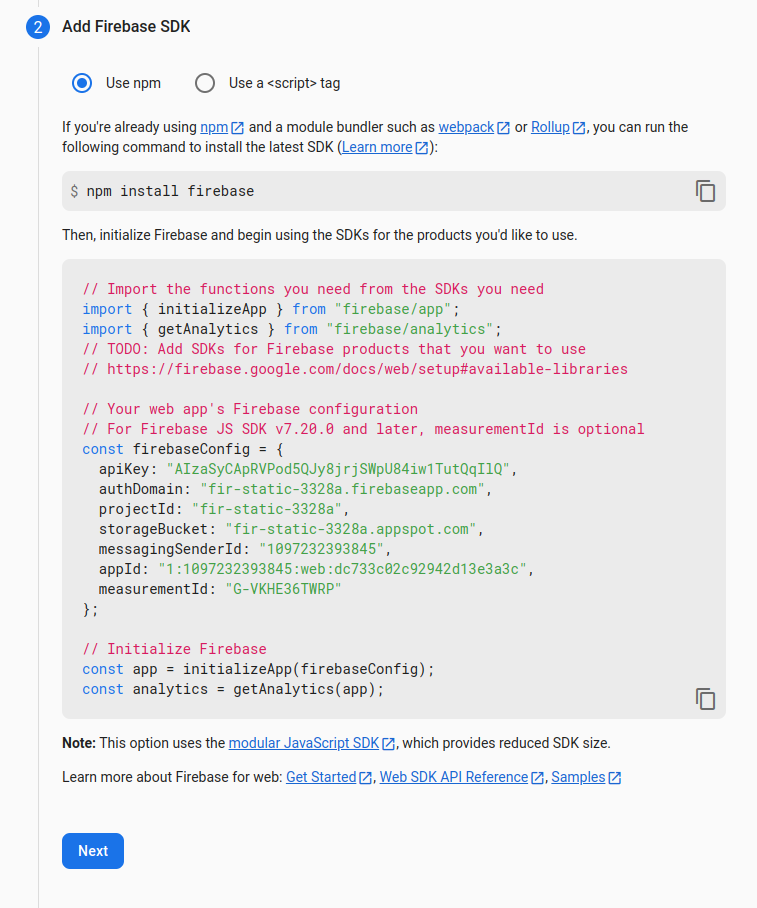Installation du SDK Firebase