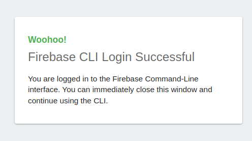 Page de confirmation de la réussite de la connexion à l'interface CLI de Firebase