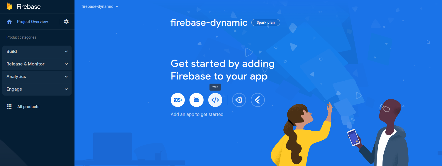 Page du projet Firebase