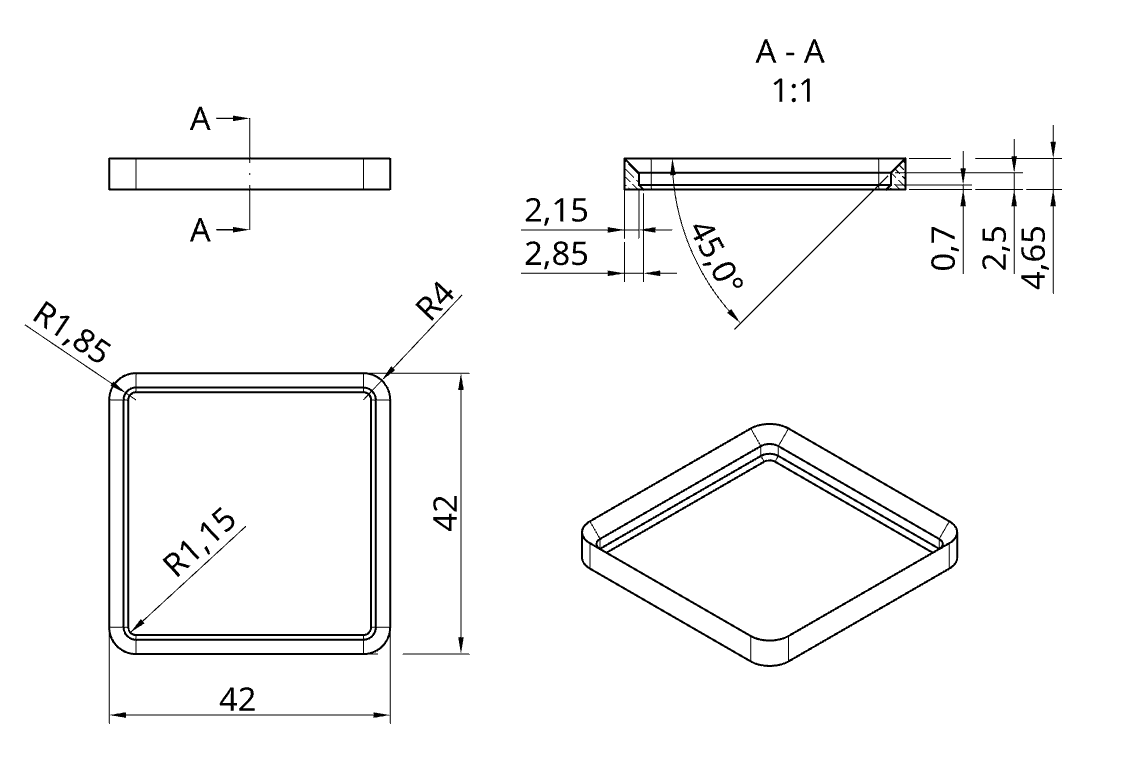 Dimensions de la platine de base Gridfinity Super Light