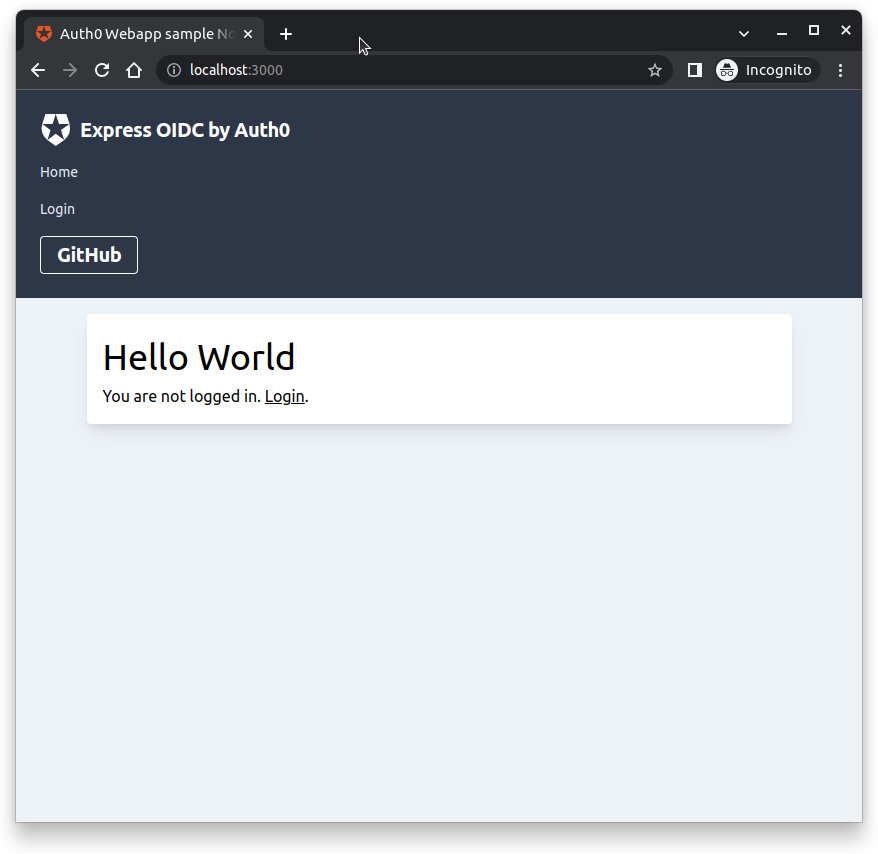 Page d'accueil de l'application d'aythentification Auth0