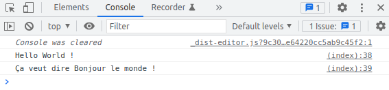 Hello world dans la console avec console.log