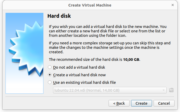 Créer un disque dur virtuel pour le serveur web
