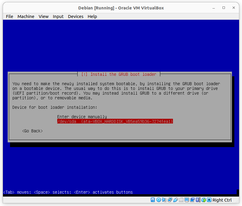 Installation de GRUB sur /dev/sda