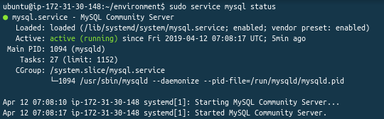 MySQL installé et en cours d'exécution sur un environnement Amazon AWS EC2 Cloud9