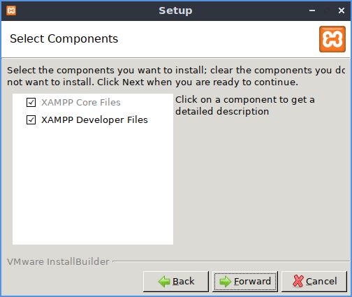 Installation de XAMPP, sélection des composants
