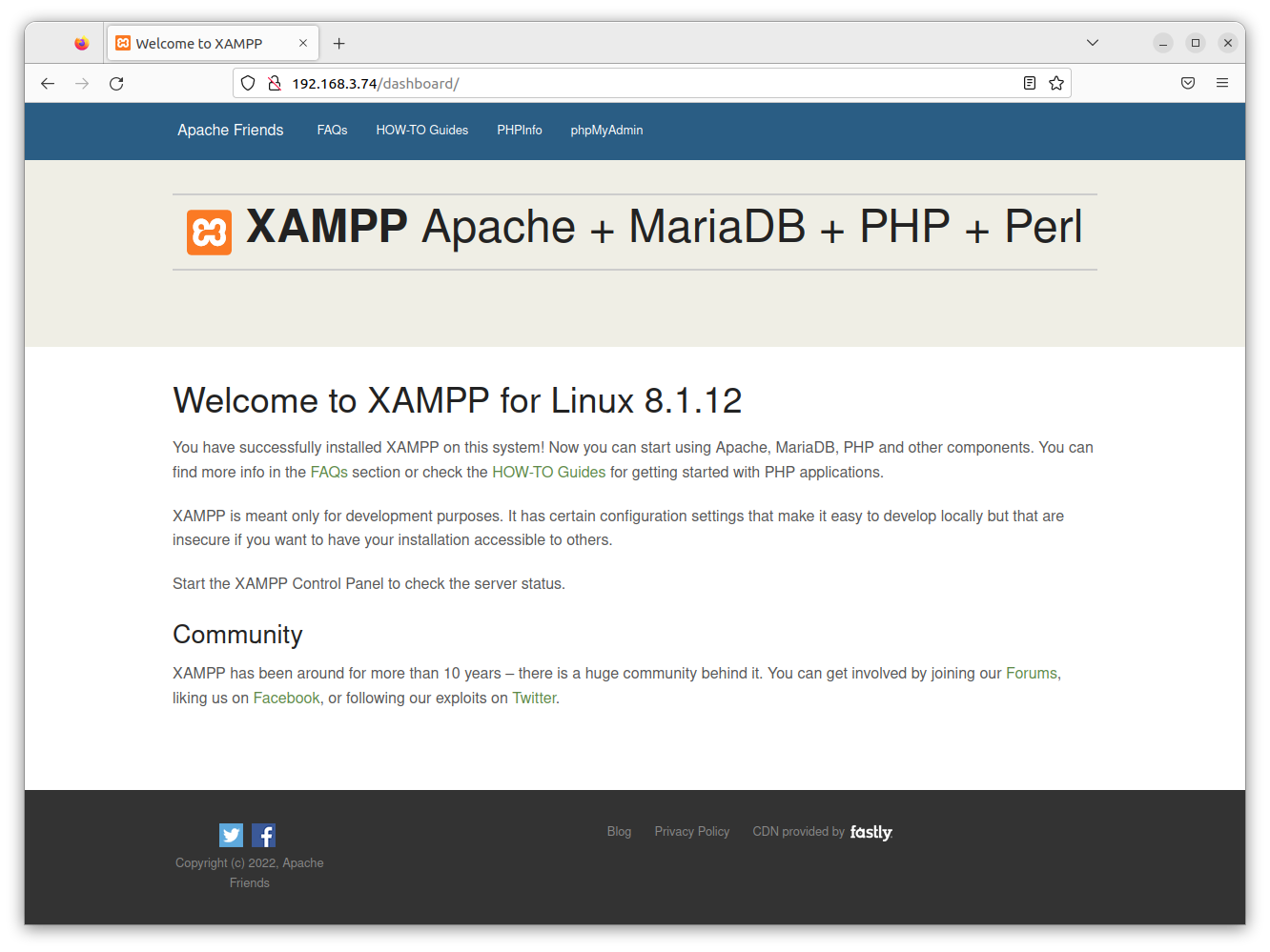 XAMPP serveur web sur la machine hôte